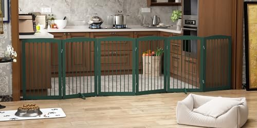 PUPETPO Freestanding Pet Gate for Dogs, Foldable Wooden Dog Gate for House by PUPETPO
