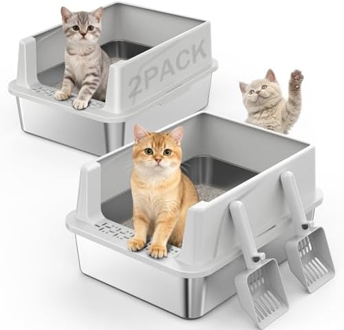 2PACK Stainless Steel Litter Box, Extra Large Litter Boxes by MIXJOY