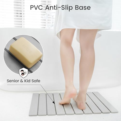 Meowoo Foldable Stone Bath Mat, 23.6"x15.3" Diatomaceous Earth Mat - Image 5