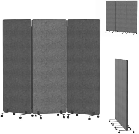 Soundproof Room Divider with Wheels, 66in Acoustic Room Divider Panel, 3 Panel by Unknown