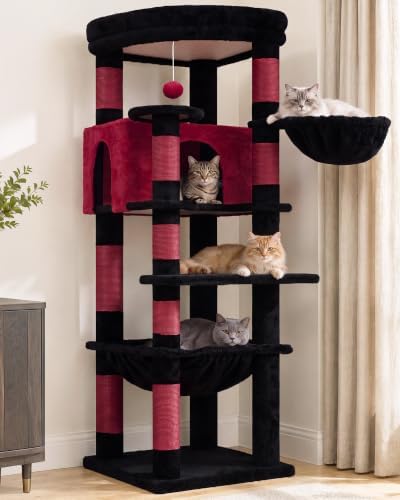 Heybly 53.1" Corner Cat Tree for Large Cats – Interactive Play HCT029BR by HEYBLY