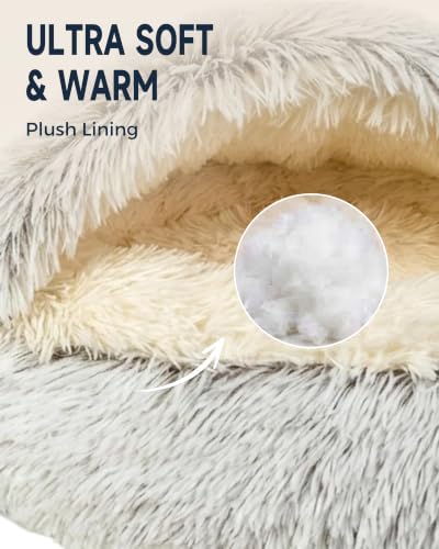 ShinHye Round Plush Fluffy Hooded Cat Bed Cave, Cozy - Image 4