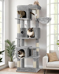 Globlazer F66 Corner Cat Tree, 66in Multi-Level Climbing Tower, Light Grey by Globlazer