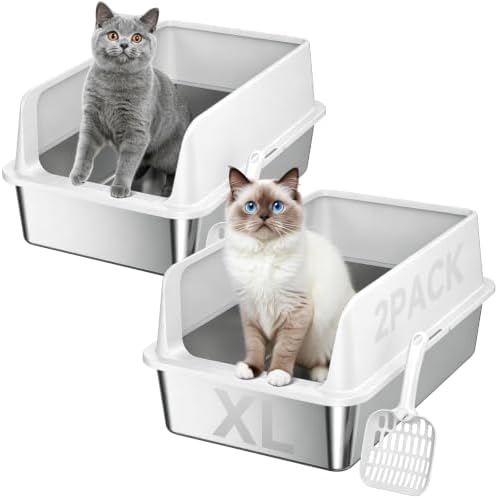 High-Sided Stainless Steel XL Cat Litter Box by OneBug