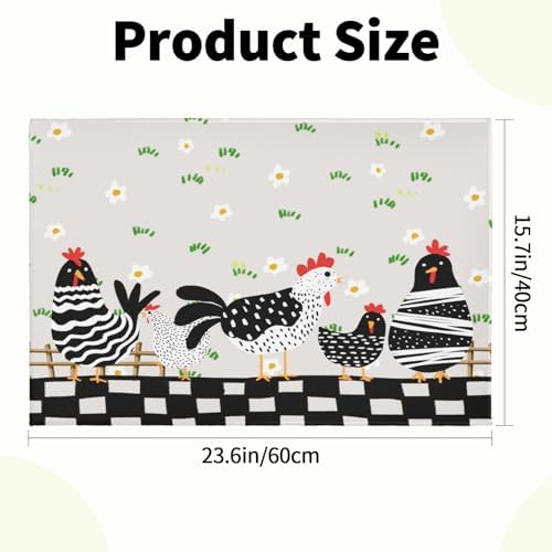 Giwawa Black Rooster Bath Rug Buffalo Plaid Bathtub Mat Absorbent Machine - Image 3