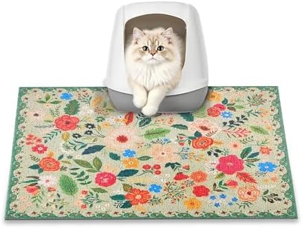 Cat Litter Mat, Upgrade Non-Slip Kitty Litter mat, Traps 100% Litter, Soft on by YOSEPATI