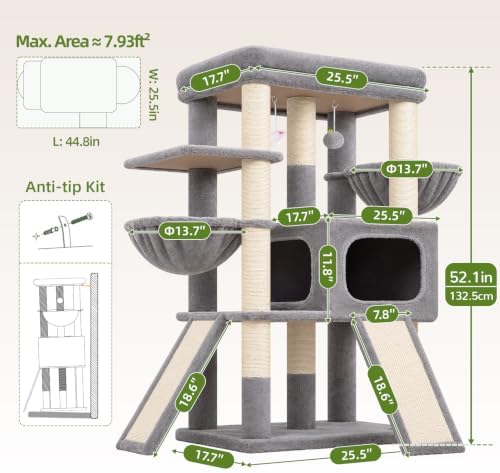 Globlazer Heavy Duty Cat Tree for Large Cats, 25.5in Wide Top Perch - Image 2