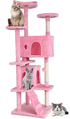 BestPet | 70" Cat Tree Tower | Pink | Sturdy Multi-Level Cat Tree by BestPet