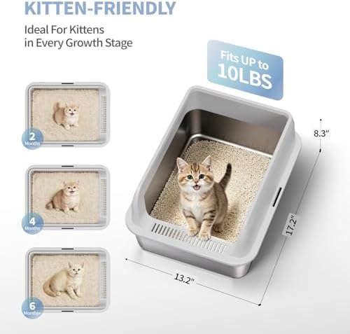 2 Pack Stainless Steel Cat Litter Box, High Sides Litter Pan - Image 2