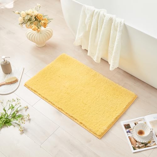 CozeCube Yellow Shaggy Bath Mat 24"x16" Non Slip Washable Rug - Image 2