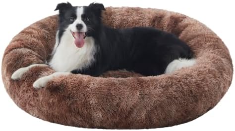42 in Faux Fur Donut Dog Bed for Large Plus Dogs, Tie-dye Brown by BedStillLoveStill