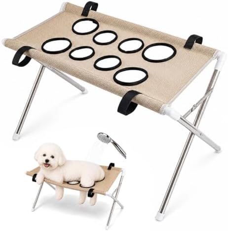 Pet Grooming Hammock with Stand, Foldable Dog Bath Table，Khaki by Unknown