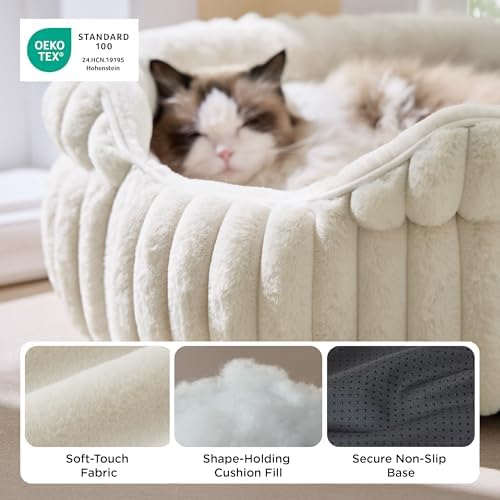 Bedsure ComfyFleece® Washable Cute Cat Bed, Soft Round Kitten Bed - Image 3