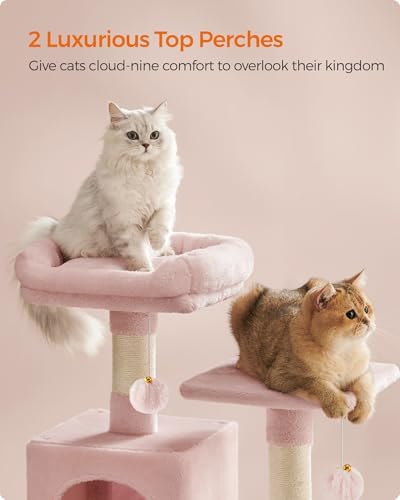 Feandrea Cat Tree, 59.5-Inch Tall Cat Tower, Jelly Pink - Image 3