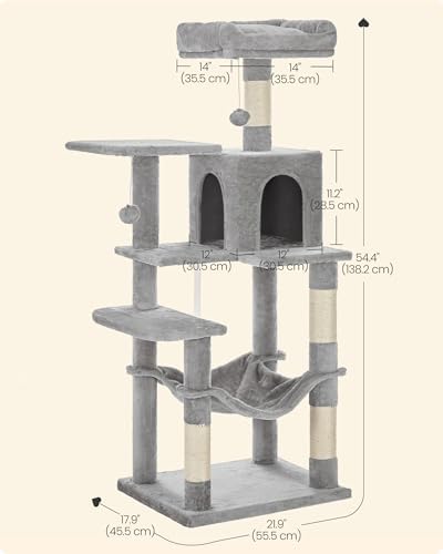 SONGMICS HOME Cat Tree for Indoor Cats, Hammock and Condo, Light Gray - Image 7