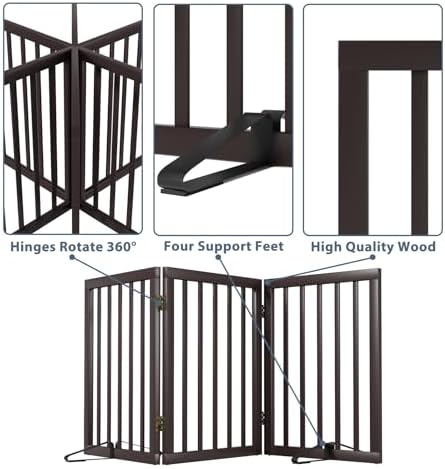 Dog Gates for Doorways Stair House Freestanding Pet Gates for Dogs Wooden Dog - Image 5
