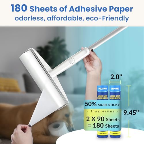 DELOMO 9.45” Large Lint Roller Refills, 2 Packs, 180 Extra Sticky Sheets - Image 5
