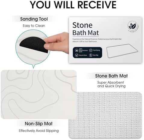 Stone Bath Mat for Bathroom, Diatomaceous Earth Shower Mat Quick Dry - Image 6