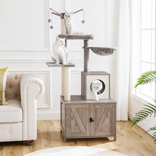 HOOBRO Cat Tree Tower with Litter Box Enclosure Indoor, Wooden Cat Condo with - Image 4