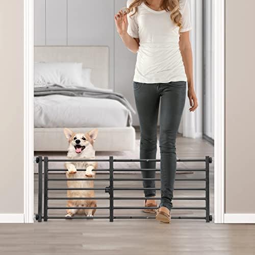 Malier Indoor Dog Gate with Door, 26-41" Extra Wide Full Metal Pet Gate Short by Malier