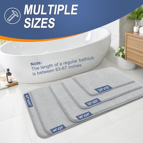 OLANLY Memory Foam Small Bathroom Rug 24x16, Absorbent Bath Mat, Light Grey - Image 5