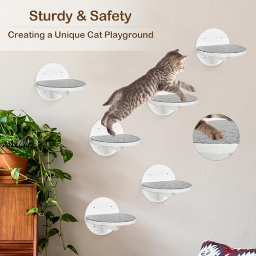 Cat Wall Shelves Furniture Set of 6, Wooden Cat Steps for - Image 6