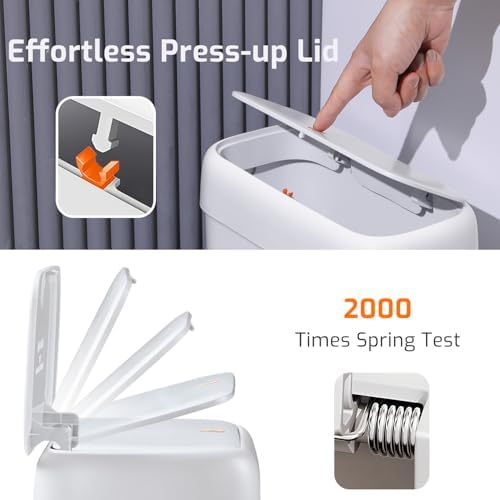 Small Bathroom Trash Can with Lid, 2.6 Gallon Garbage Can with Pop-Up Lid - Image 3