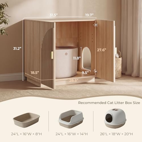 Amunrbrek Large Litter Box Enclosure, Fluted Hidden Cat Litter Box Cabinet - Image 5