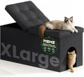 3-in-1 Cat Litter Box Enclosure Furniture, Cat Ottoman, Dark Grey by MZNZ