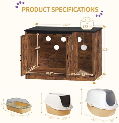 Hzuaneri Cat Litter Box Enclosure, Hidden Litter Box Cabinet Furniture - Image 2