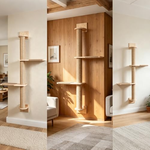 Tall Wall Cat Tree 47"‌, Wood Cat Wall Shelves Wall-Mounted Scratching Post - Image 6