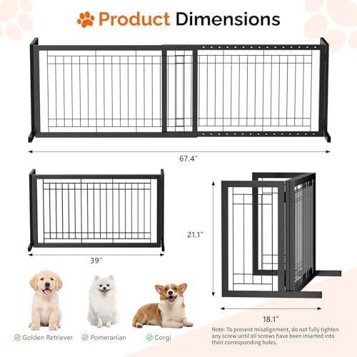 Bonnlo Free Standing Dog Gate, Metal Adjustable Pet Fence Indoor, Christmas - Image 5