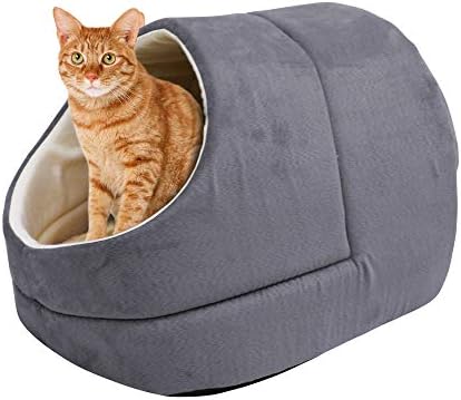 Self Warming Burrow Cat Bed, Washable Pet Hideway House by GOOPAWS