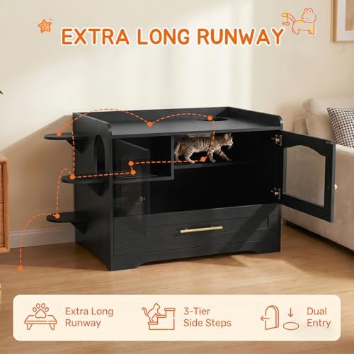 Cat Litter Box Enclosure Furniture, Dog Proof Hidden Litter Box Cabinet - Image 3