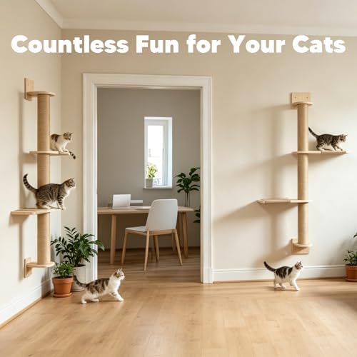Tall Wall Cat Tree 47"‌, Wood Cat Wall Shelves Wall-Mounted Scratching Post - Image 4