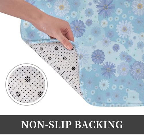 Blue Floral Bath Mat 24x16 Inch Non-Slip Soft Microfiber Bathroom Rugs Washable - Image 4