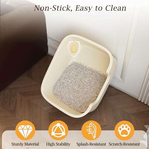 Large Cat Litter Box with High Sides, Side Entry Open Top Deep Tall Litter Pan - Image 5