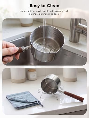 Dog Food Scoop 1 Cup with Cleaning Towel and Drying Rack, 304 Stainless Steel - Image 5