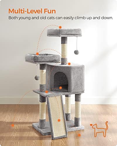 Feandrea Cat Tree, 45.3-Inch Cute Cat Tower, Climbing Condo, Light Gray - Image 2