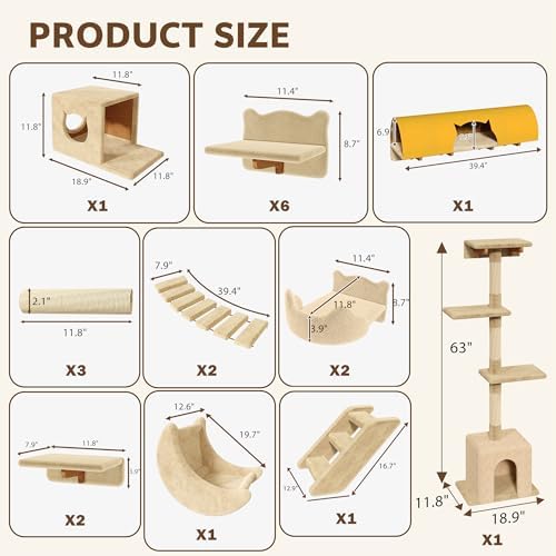 Cat Wall Furniture, 26 in 1 Cat Shelves w/Cat Tree - Image 2