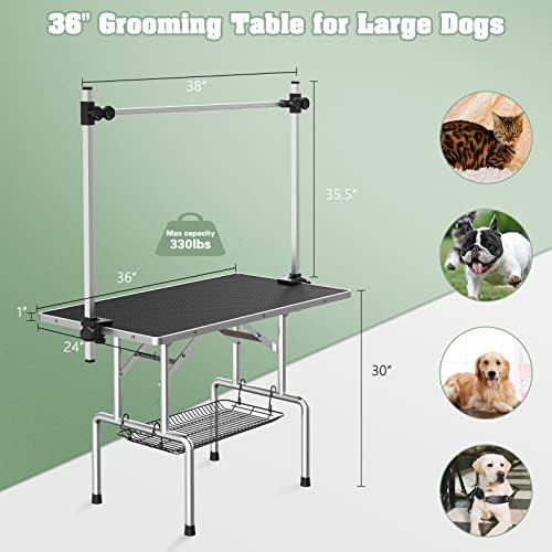 Lyromix 36'' Stainless Steel Pet Dog Grooming Table, Arm/Noose/Tray - Image 6