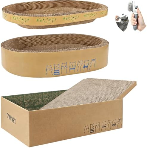 Comoney Cat Scratcher Bed 3 Pack, Oval Corrugated Cardboard Cat Scratch Pads by COMONEY