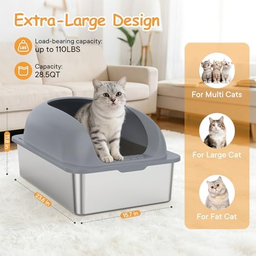 Stainless Steel Cat Litter Box, Large Metal Litter Boxes High Sides - Image 4