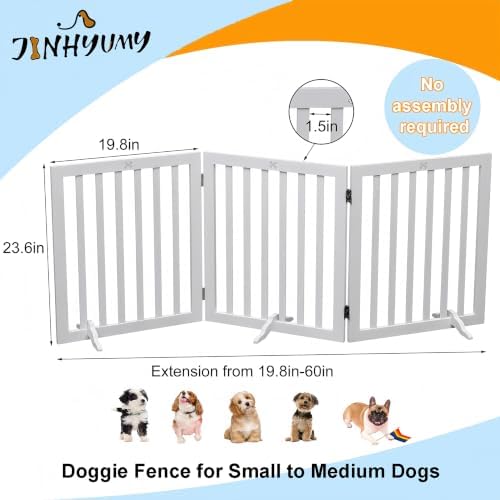 Dog Gate Wooden Freestanding Pet Gate 3 Panel 23.6" Heigh - Image 3