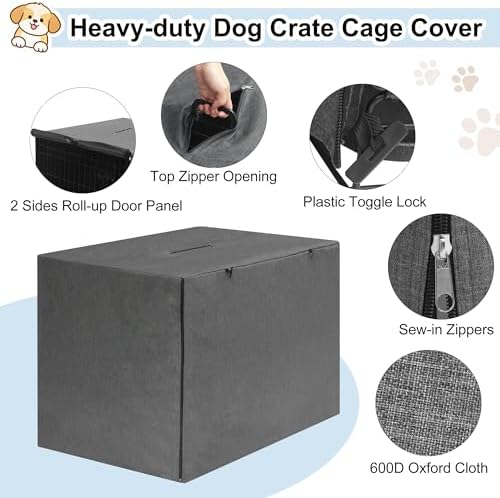 HiCaptain 48-Inch Dog Crate Cover, Waterproof Kennel Cover, Minimalist Gray - Image 2