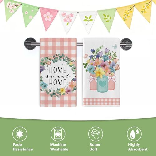 Spring Summer Floral Kitchen Dish Towels Set of 2, Home Sweet Home - Image 6