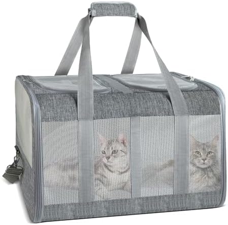 Soft-Sided Cat Carrier for 2 Cats, Breathable Mesh Design, Airline Approved by Handor