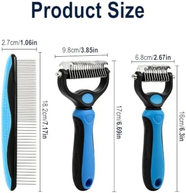 3 Pcs Dematting Comb for Dogs and Cats, Undercoat Rake Pet Brush and Metal Comb - Image 2
