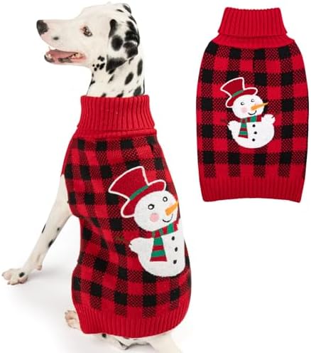 KYEESE Dog Christmas Sweater for Large Dogs with Red Buffalo Plaid Snowman by KYEESE