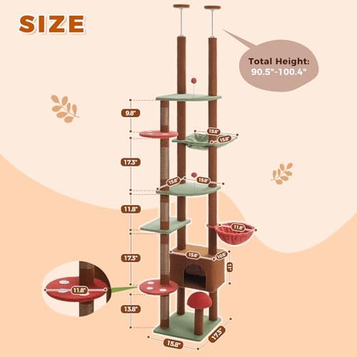 PETEPELA Floor to Ceiling Cat Tree, Adjustable 90.5"-100.4" Tower - Image 3